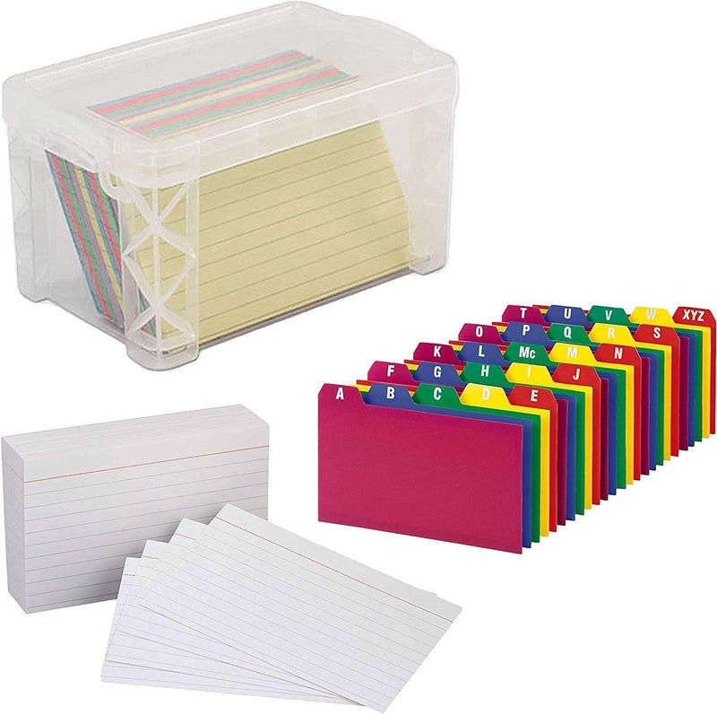 Klingy Index Card Box Holder, Holds 300 Cards, Clear - With 100 Heavy Weight Ruled Index Card - and 100 Poly Card Guides A-Z - 3x5â€ - Great for Indexing Notes, Flash Cards, Lists, Recipes And More (3x5 Inch) - Image 1